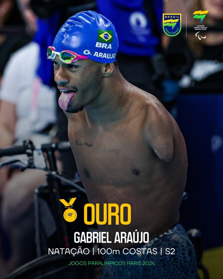 Nadador Gabriel Araújo conquista 1º ouro do Brasil na Paralimpíada