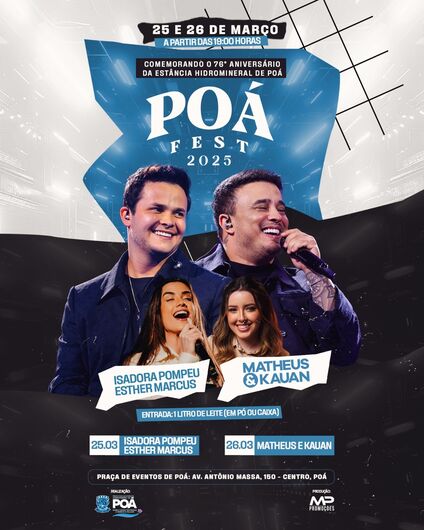 Poá Fest começa na noite do dia 25, com a apresentação da cantora Esther Marcos