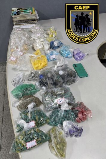 Foram apreendidas 1531 gramas de maconha, 1601 de cocaína e 568 de crack