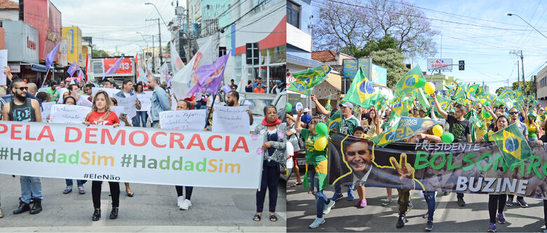 Simpatizantes de Bolsonaro e Haddad saíram neste sábado (20) às ruas de Suzano para pedir votos para os candidatos que disputam a Presidência